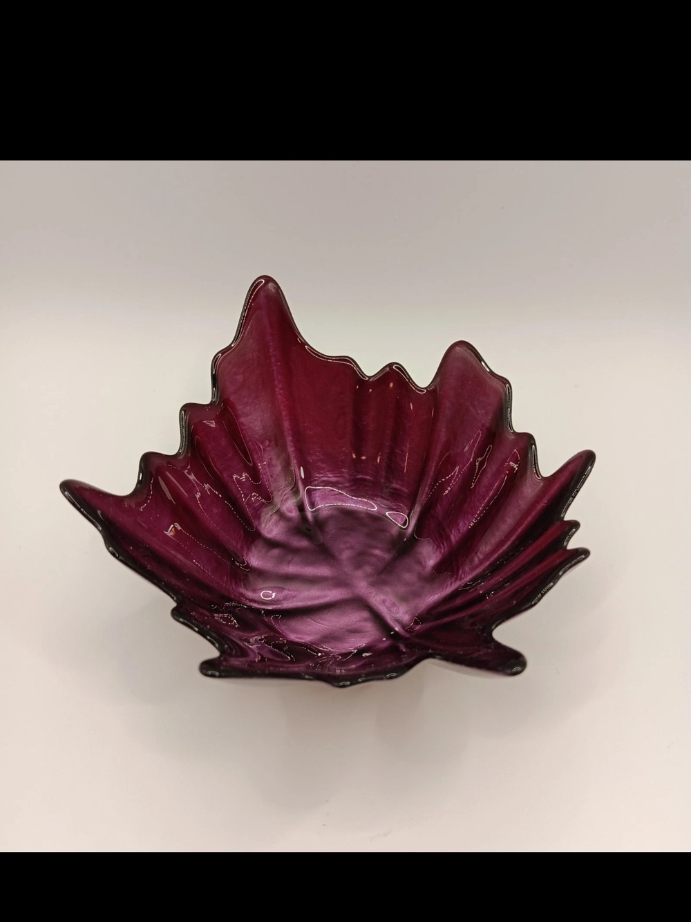Turkish Hand Painted Akcam Purple Glass Leaf Bowl